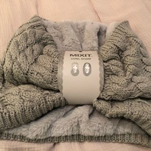 MixIT Grey Cowl Scarf with Faux Fur Lining